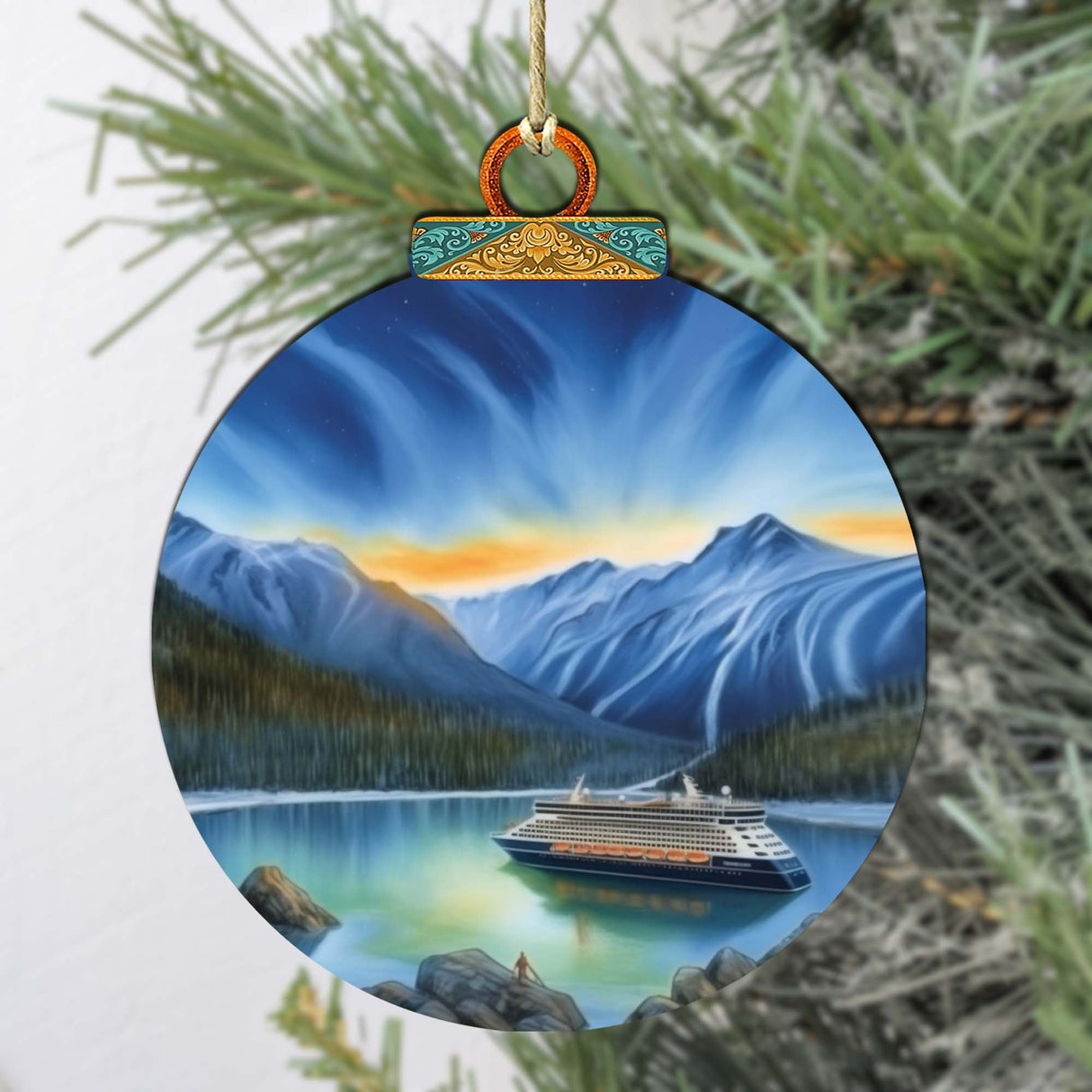 Adornos de madera "Esplendor de las Montañas de Alaska" de G.Debrekht - Decoración navideña con temática de vida silvestre - 870066