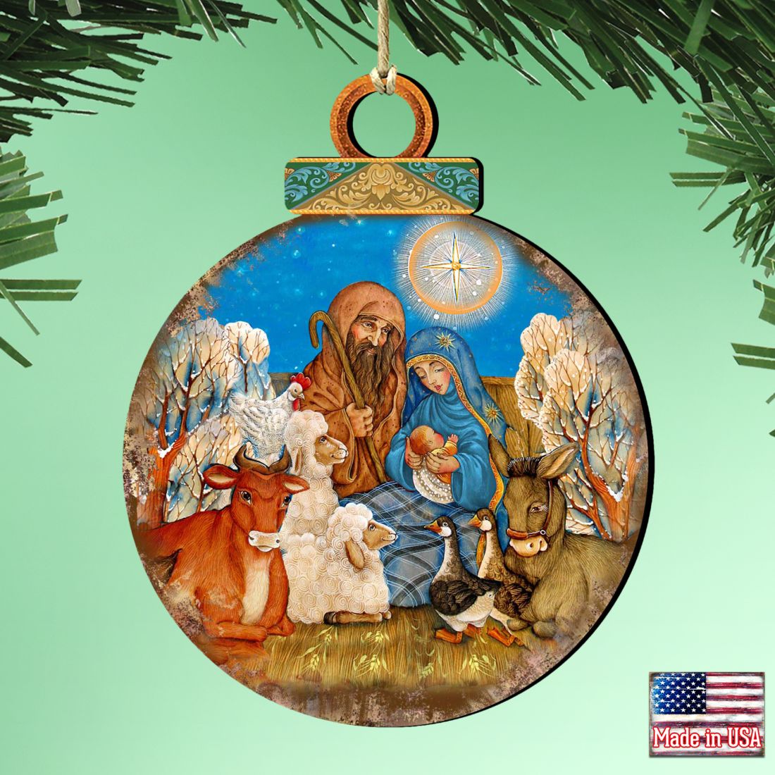 Nativity Ball Wooden Ornaments by Gelsinger - Nativity Holiday Decor - 8023852