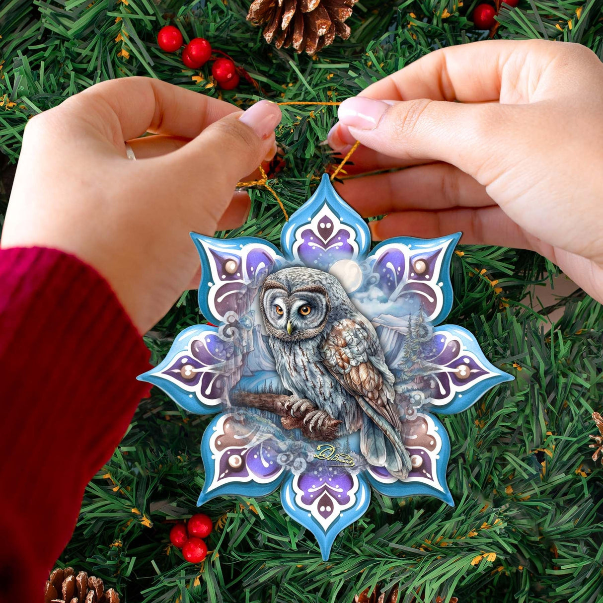 Arctic Owl Snowflake Wooden Ornaments by G. Debrekht - Nature Wildlife Decor - 8688435