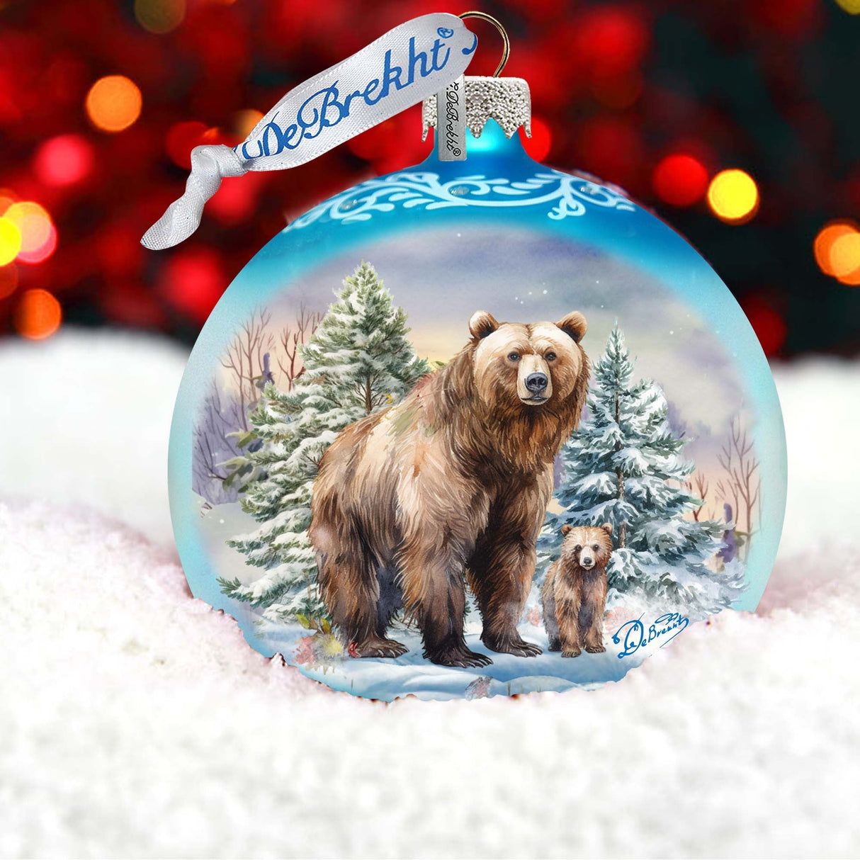 Amor para todas las estaciones: Adorno de cristal con forma de bola de oso grizzly de G. Debrekht - Decoración navideña con animales salvajes - 73382