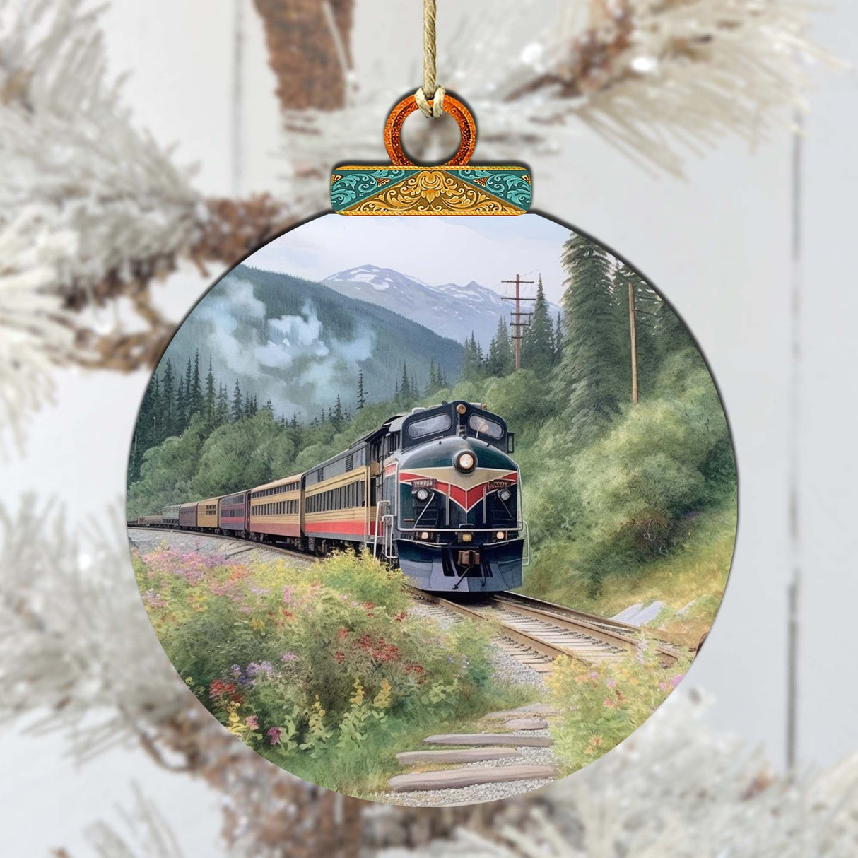 Adornos de madera Alaska Mountain Express de G.Debrekht - Decoración navideña con temática de vida silvestre - 870041