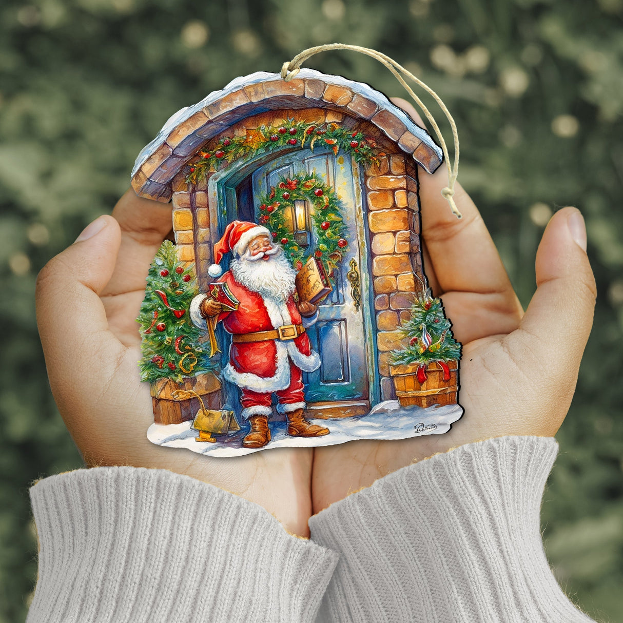 Joyful Moments at the Doorstep Wooden Ornaments by G. Debrekht Christmas Santa Snowman Decor - 8611046