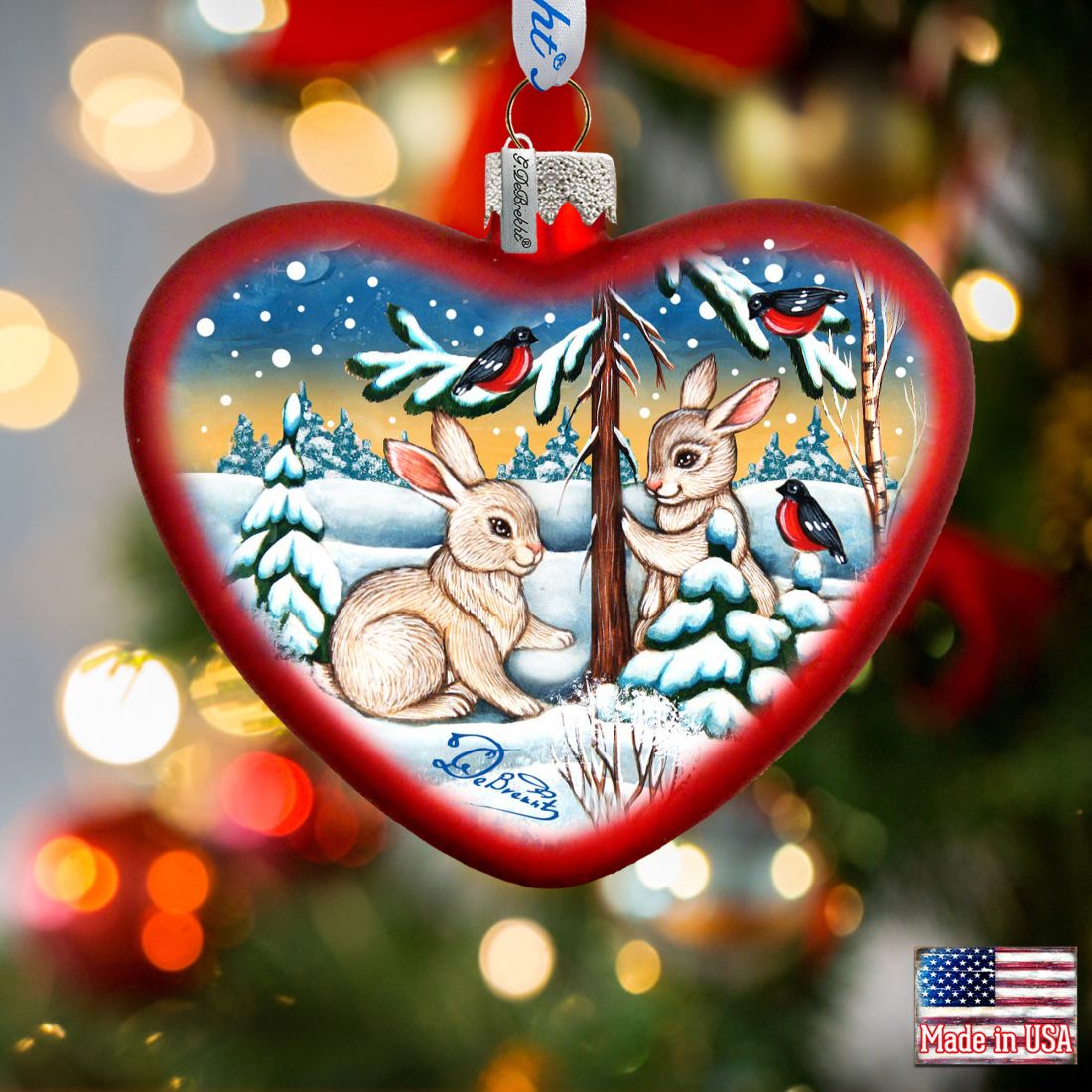 Bunny Play Glass Ornament by G. DeBrekht - Christmas Decor - 753-009