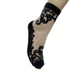 5 pares de calcetines de malla bordados, finos y cómodos, de tubo medio, para mujer.
