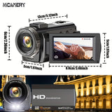 Cámara Nicamery HD 1080P con zoom eficiente de 16x, antivibración, compatible con micrófono externo, cámara web Full HD de 2400 píxeles, control remoto, parasol, 2 baterías de 1000 mAh, larga duración y tarjeta TF de 32 GB.