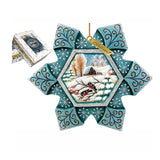 Adorno navideño de petirrojo nevado, esculpido y pintado a mano por G. DeBrekht - Decoración navideña con temática de vida silvestre - 6102170