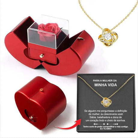 Fashion Jewelry Box Red Apple Christmas Gift Necklace Eternal Rose For Girl Mother's Day Valentine's Day Gifts With Artificial Flower Rose Flower Jewelry Box - Lootquake