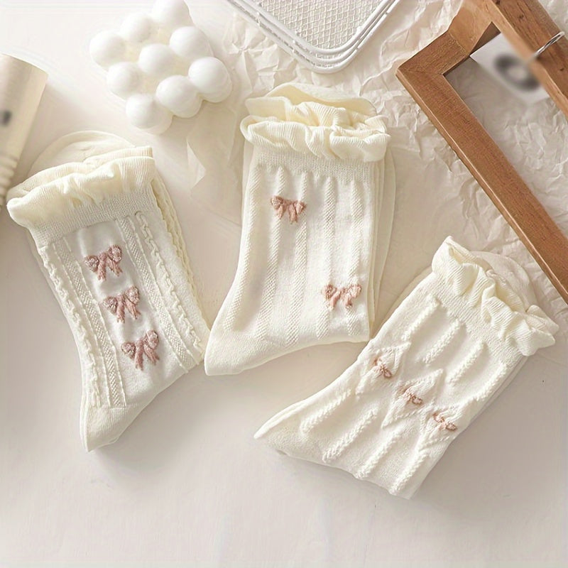 9 pares de calcetines con estampado floral y lazo, bonitos y con volantes, medias y calcetas para mujer