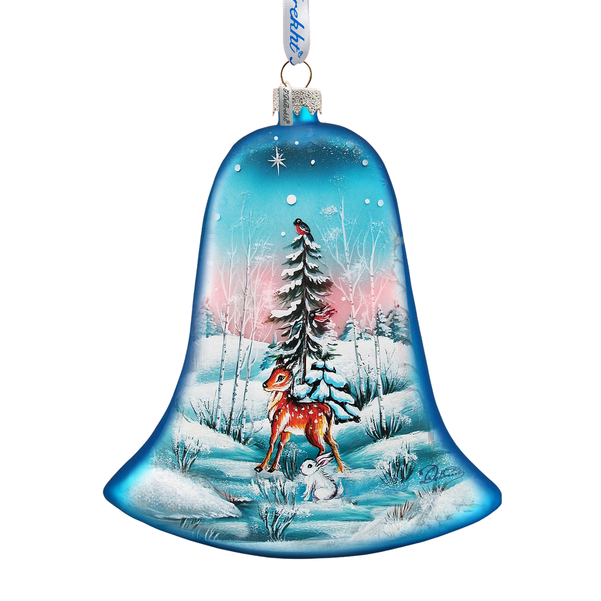 Winter Bunny Bell Glass Ornament by G. DeBrekht - Christmas Decor - 73182