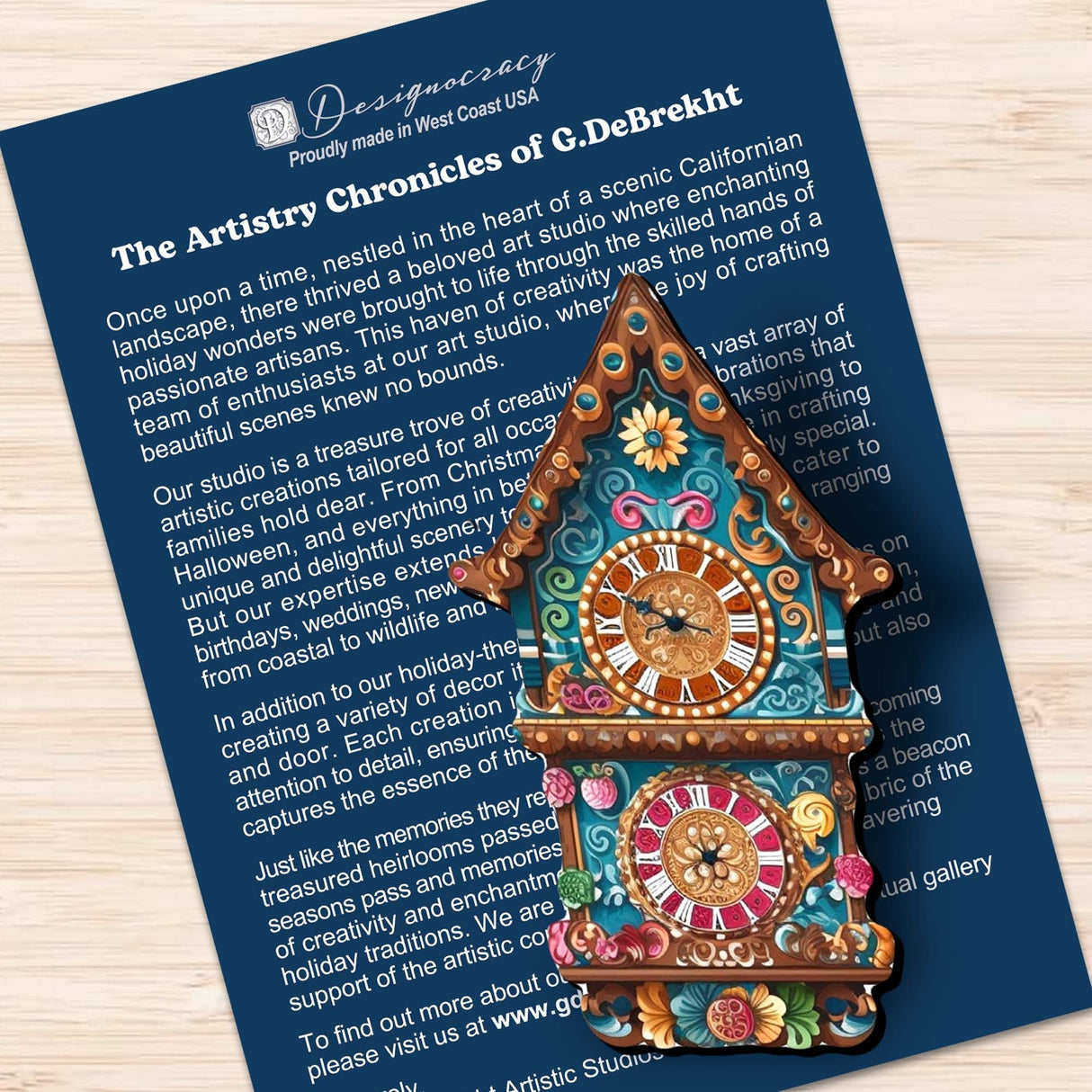 Miniature clock Decorative Wooden Clip-on Ornaments Set of 3 by G. Debrekht - Christmas Decor - 8091020C-S3