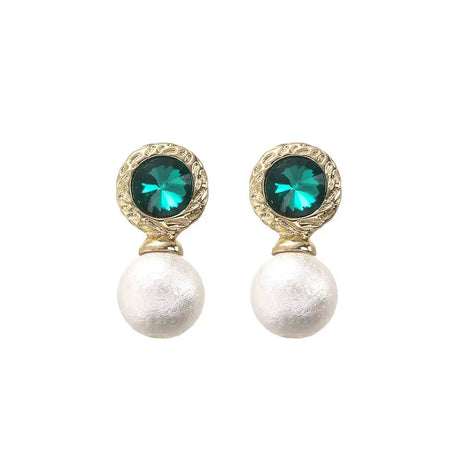 Emerald Rhinestone Pearl Stud Earrings For Women - Lootquake