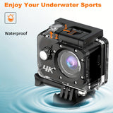 Ourlife 4K Ultra HD Action Camera with WiFi, 32GB Memory Card Included, Transparent Underwater Sports Camera, Digital Zoom, Automatic Focus, LCD Display, Rechargeable Battery, Ideal for Outdoor Adventures, Underwater Photogra