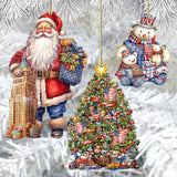 Santas Around the World - American Inspired Santa - Wooden Ornaments Set of 3 by G. DeBrekht Christmas Santa Snowman Decor - 8091301S3