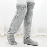 Fuzzy Thigh High Stockings, Warm Over-the-Knee Socks for Women, Solid Color