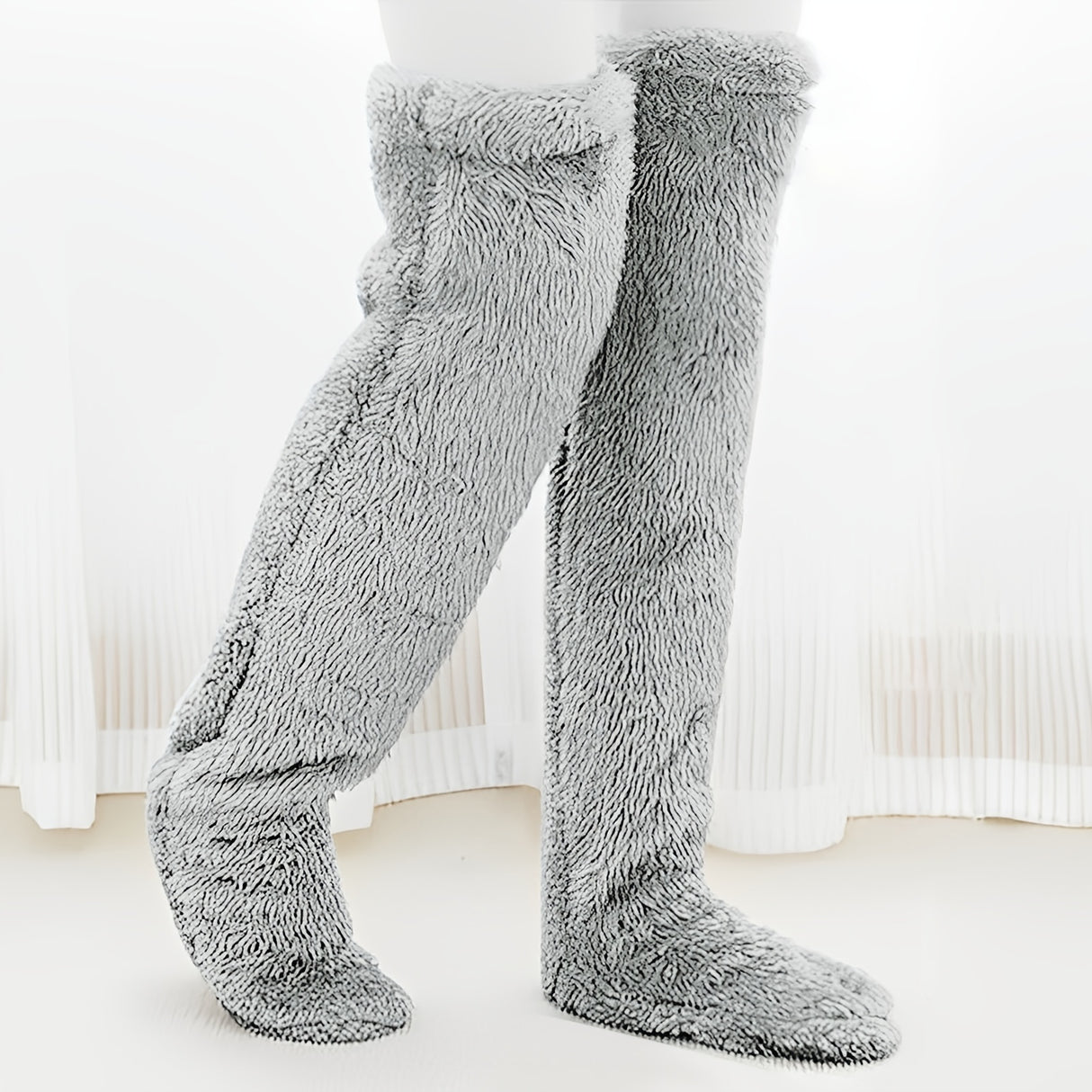 Calcetines afelpados hasta el muslo para parejas: medias de punto cálidas y duraderas por encima de la rodilla, de fácil cuidado.