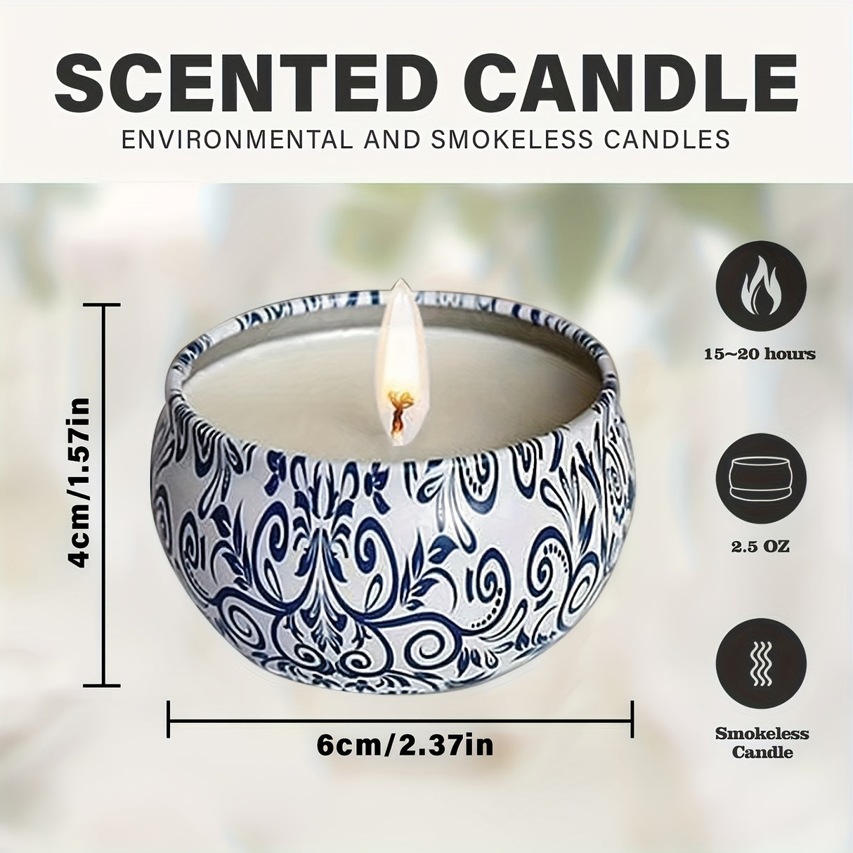 16pcs Blue And White Porcelain Scented Candle Smokeless, No Drip, Elegant Romantic Candle, Suitable For Family, Swimming Pool, Sabbath, Wedding, Church, Also Very Suitable For Halloween, Thanksgiving, Valentine'S Day And So O