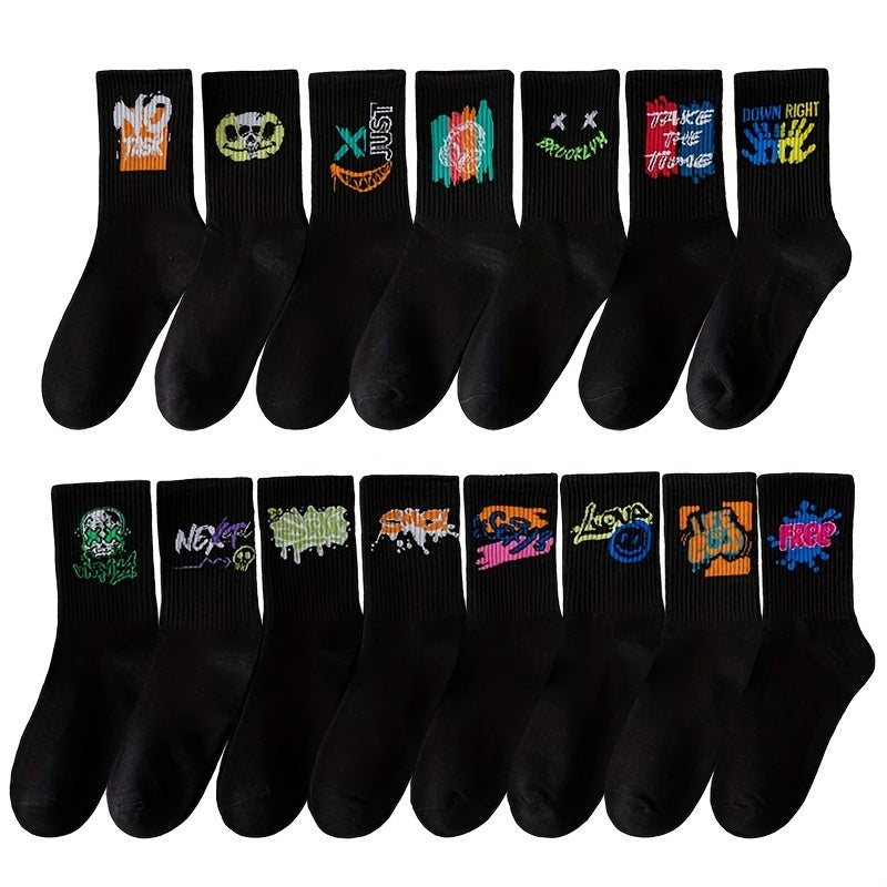 3/6/8/10/12 paires de chaussettes mi-longues avec graffitis et peinture au pistolet pour une mode, un confort et une durabilité personnalisés