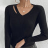 Ladies' Hollowed Out V-neck Long Sleeved Solid Color Sexy Versatile Knitted Cardigan - Lootquake