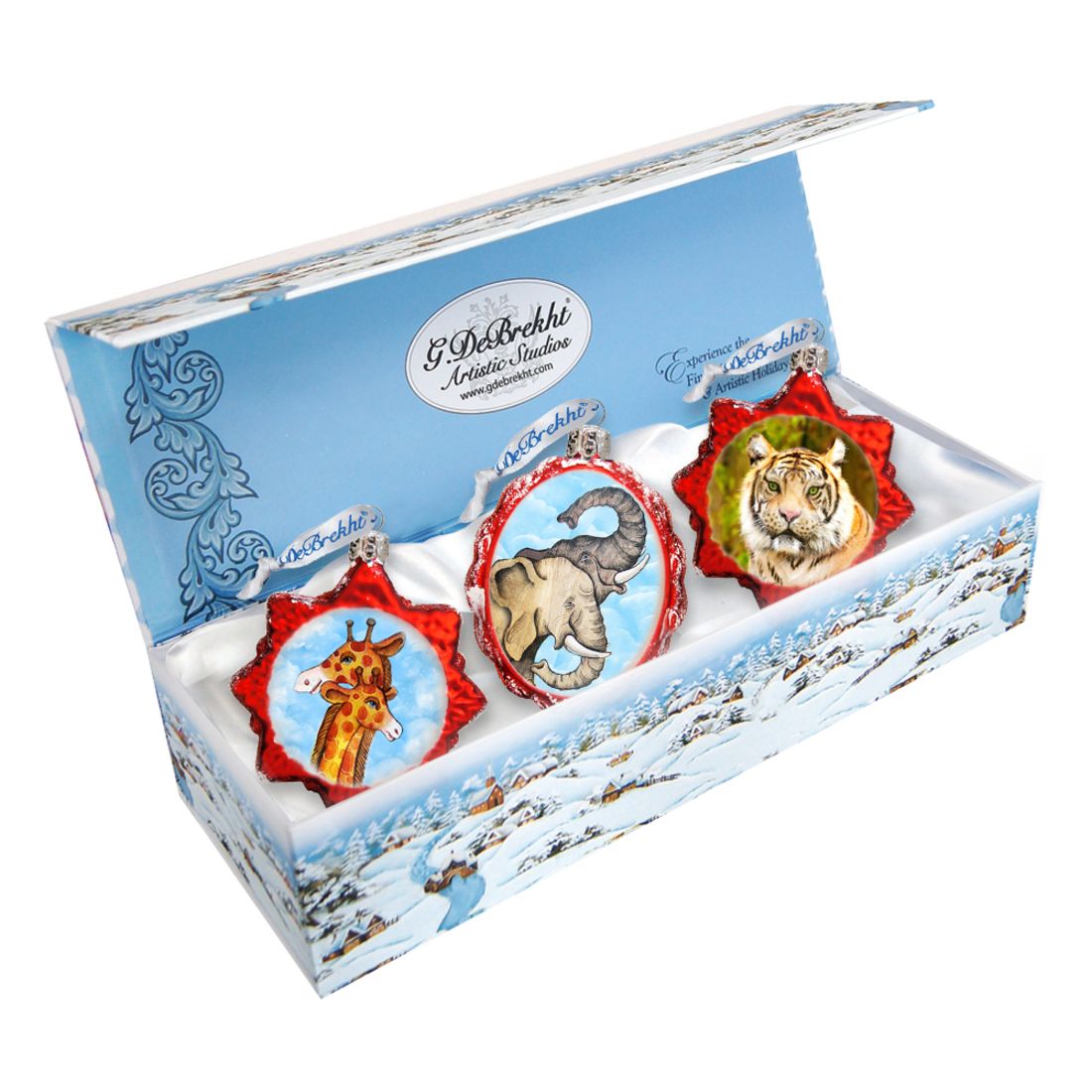 Juego de 3 adornos de vidrio de mercurio Safari de G. DeBrekht - Decoración navideña con temática de vida silvestre - 770124S3