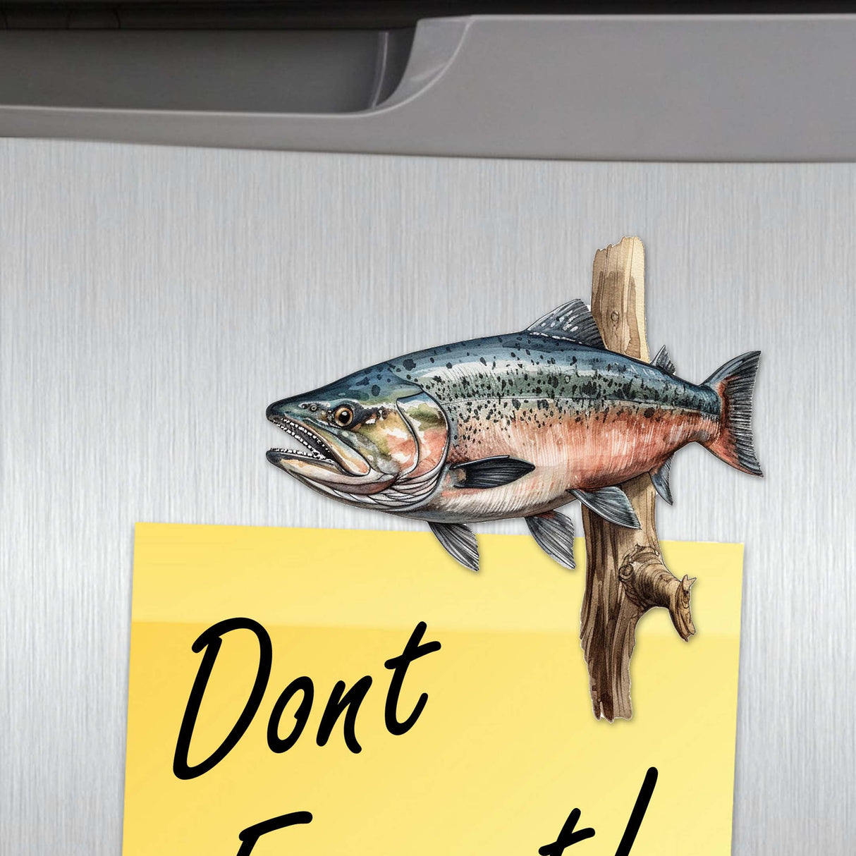 Juego de 6 imanes decorativos de madera "Wild Salmon Tales" de G. Debrekht - Decoración costera con fauna - 8090109G-S6