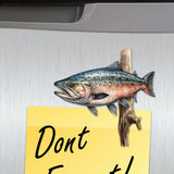 Juego de 6 imanes decorativos de madera "Wild Salmon Tales" de G. Debrekht - Decoración costera con fauna - 8090109G-S6