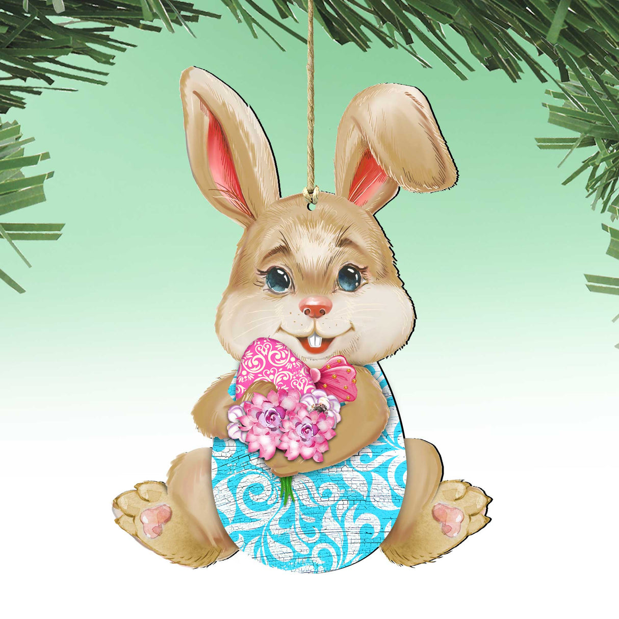 Easter Baby Bunny Wooden Ornaments Set of 3 by G. DeBrekht - Easter Spring Decor - 815432S3