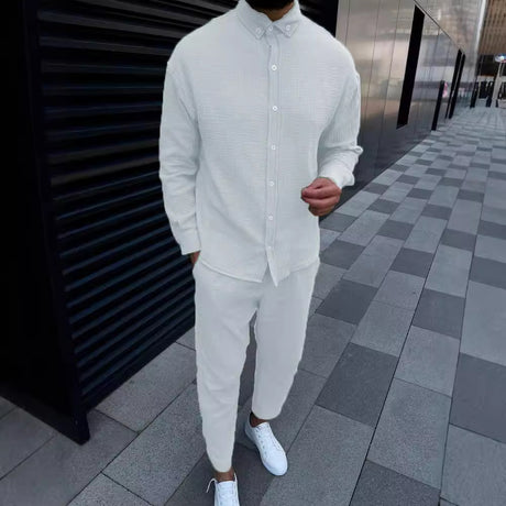 European And American Autumn Men's Wrinkle Bubble Casual Suit Long Sleeve Tooling Trousers - Lootquake