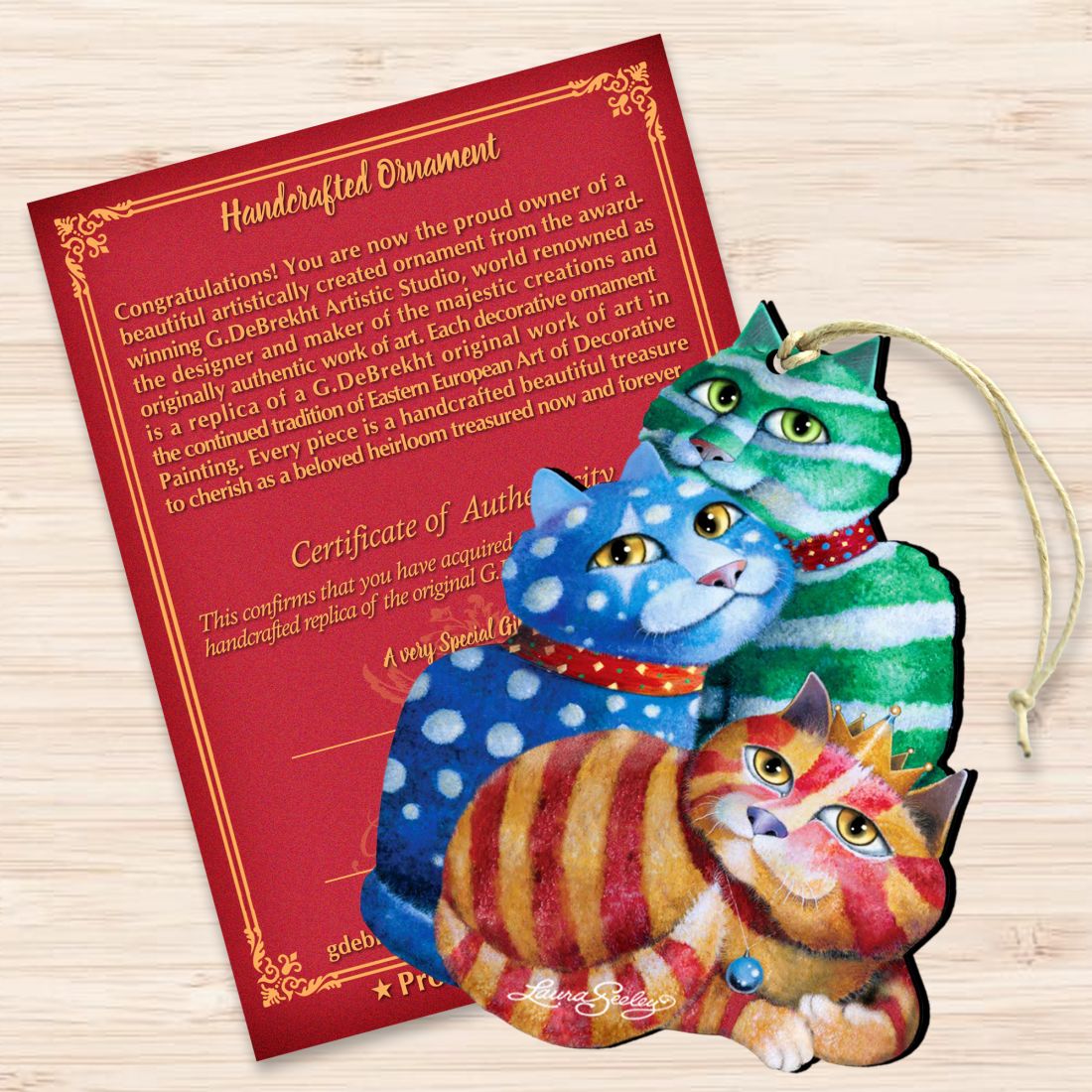 Adornos de madera de gato envueltos para regalo de Laura Seeley - Decoración para perros y gatos - 8512066-LS