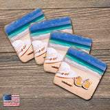 Beach Sandals and Hat Coastal Wooden Cork Coasters Gift Set of 4 by Nature Wonders - Coastal Sea-Life Decor - 95355C-S4