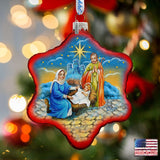 Holy Family Snowflake Glass Ornament by G. DeBrekht - Nativity Holiday Decor - 73552S