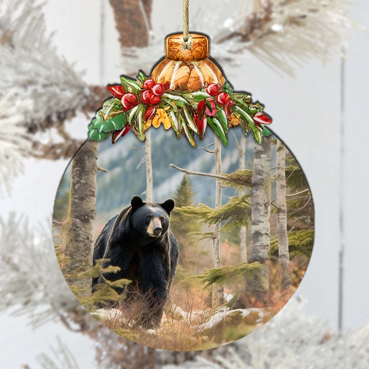 Adornos de madera de armonía de oso negro de Alaska de G.Debrekht - Decoración navideña con temática de vida silvestre - 870034