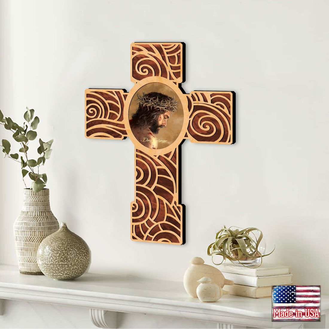 Jesus Modern Wooden Cross by D. Gelsinger - Inspirational Icon Decor - 88280-DG