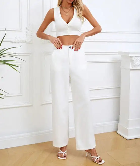 Women's Solid Color Button Slim Straight Tube Simple And Comfortable Pants - Lootquake