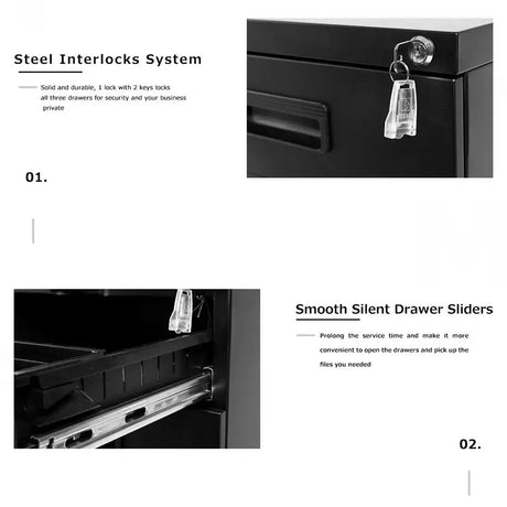 3-Drawer Mobile File Cabinet with Keys, 15.4 - Lootquake