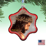 Father Forgive Them Snowflake Glass Ornament by D. Gelsinger - Christmas Santa Snowman Decor - 754-103-DG