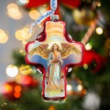 Adorno de cruz de cristal con ángel descendiendo del cielo de G. Debrekht - Decoración navideña - 758-025