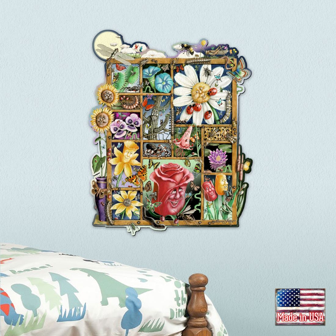 Bugs & Blossoms Whimsical Wall Art by Laura Seeley - Love Family Kids Decor - 8513002-LS