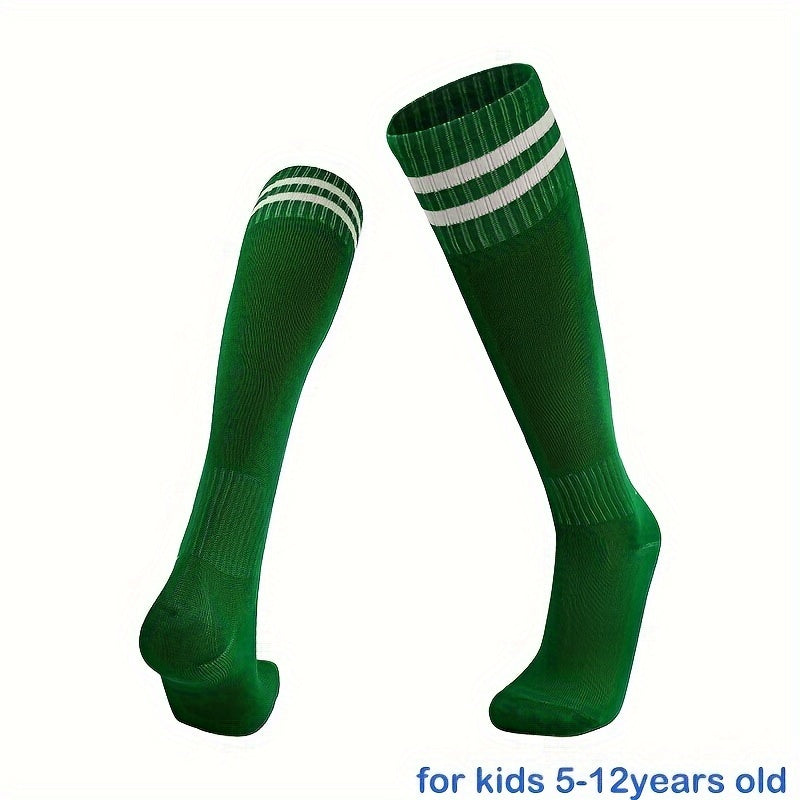 1 par de calcetines deportivos a rayas hasta la rodilla para niños: transpirables y cómodos para baloncesto, fútbol y running.