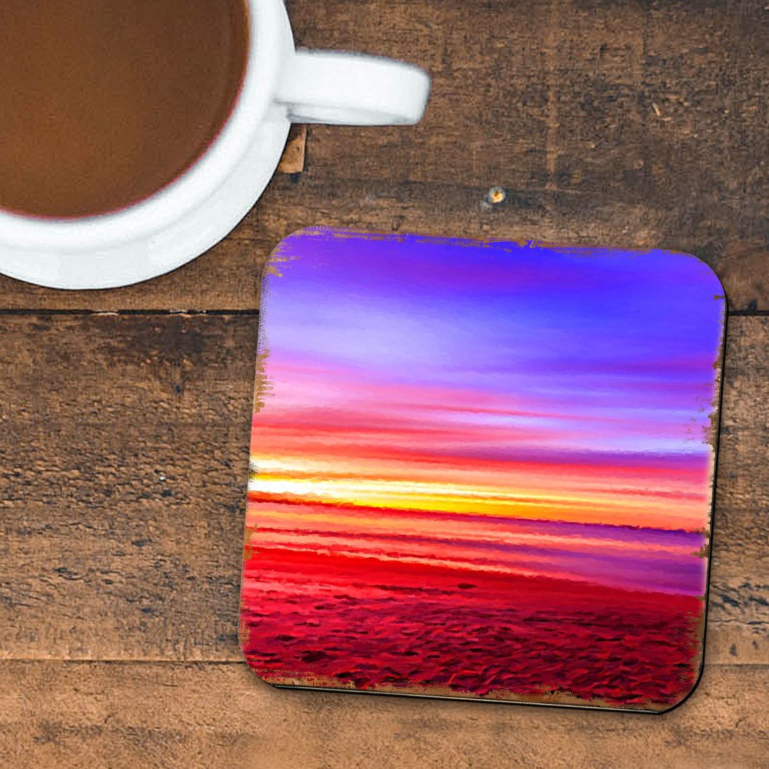 Sunset Coastal Wooden Cork Coasters Gift Set of 4 by Nature Wonders - Coastal Sea-Life Decor - 95360C-S4