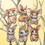 Easter Bunnies Decorative Wooden Clip-on Ornaments Set of 6 by G. Debrekht - Easter Decor - 8090042C-S6