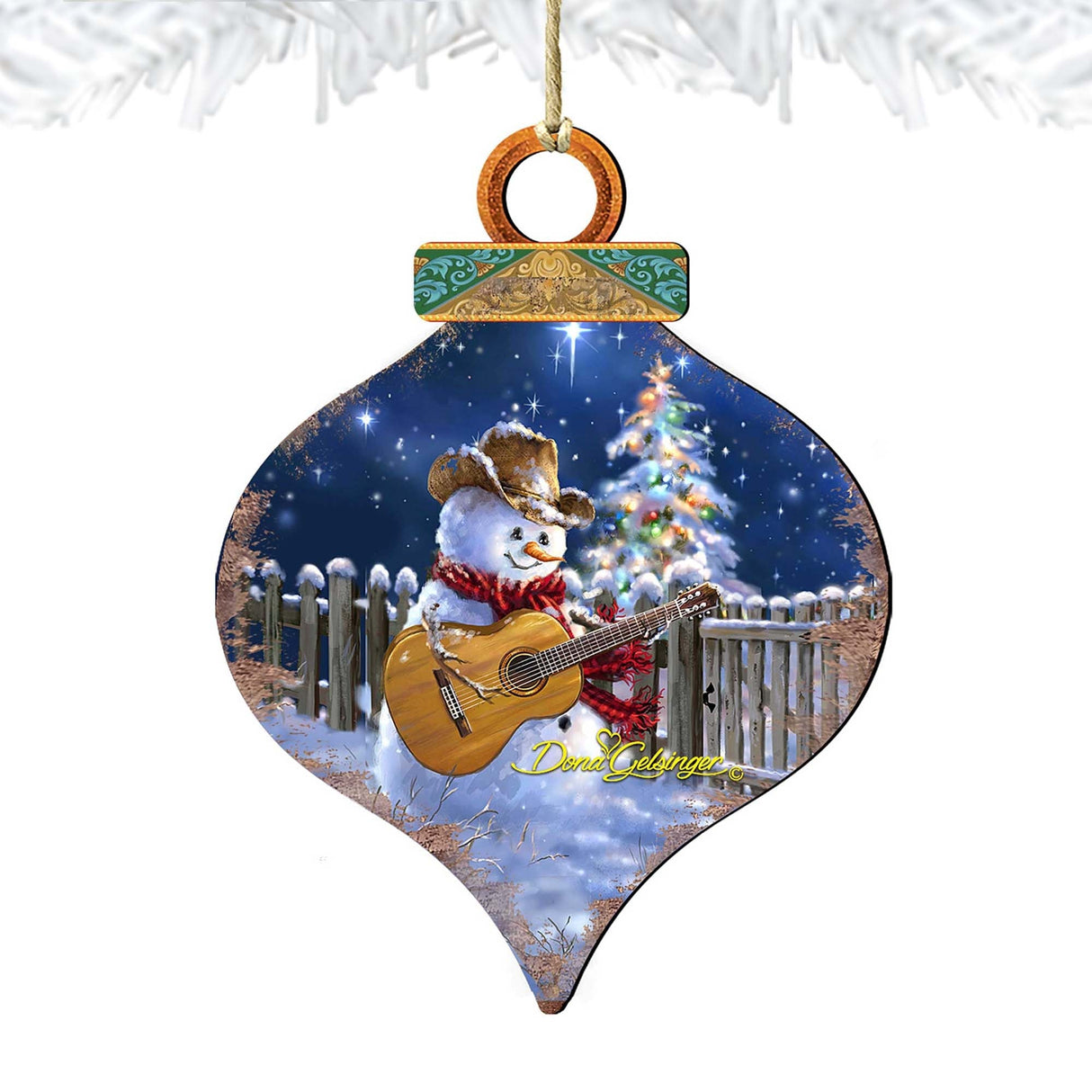 Guitar Player Snowman Wooden Ornaments of 2 by Gelsinger - Christmas Santa Snowman Decor - 8031120-1531