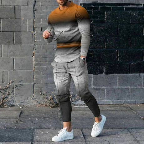 Men's 3D Digital Printing Loose Casual Long Sleeves Trousers Suit - Lootquake