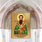 Icono religioso cristiano sagrado de San Basilio de madera bañado en oro - Decoración inspiradora - 85053