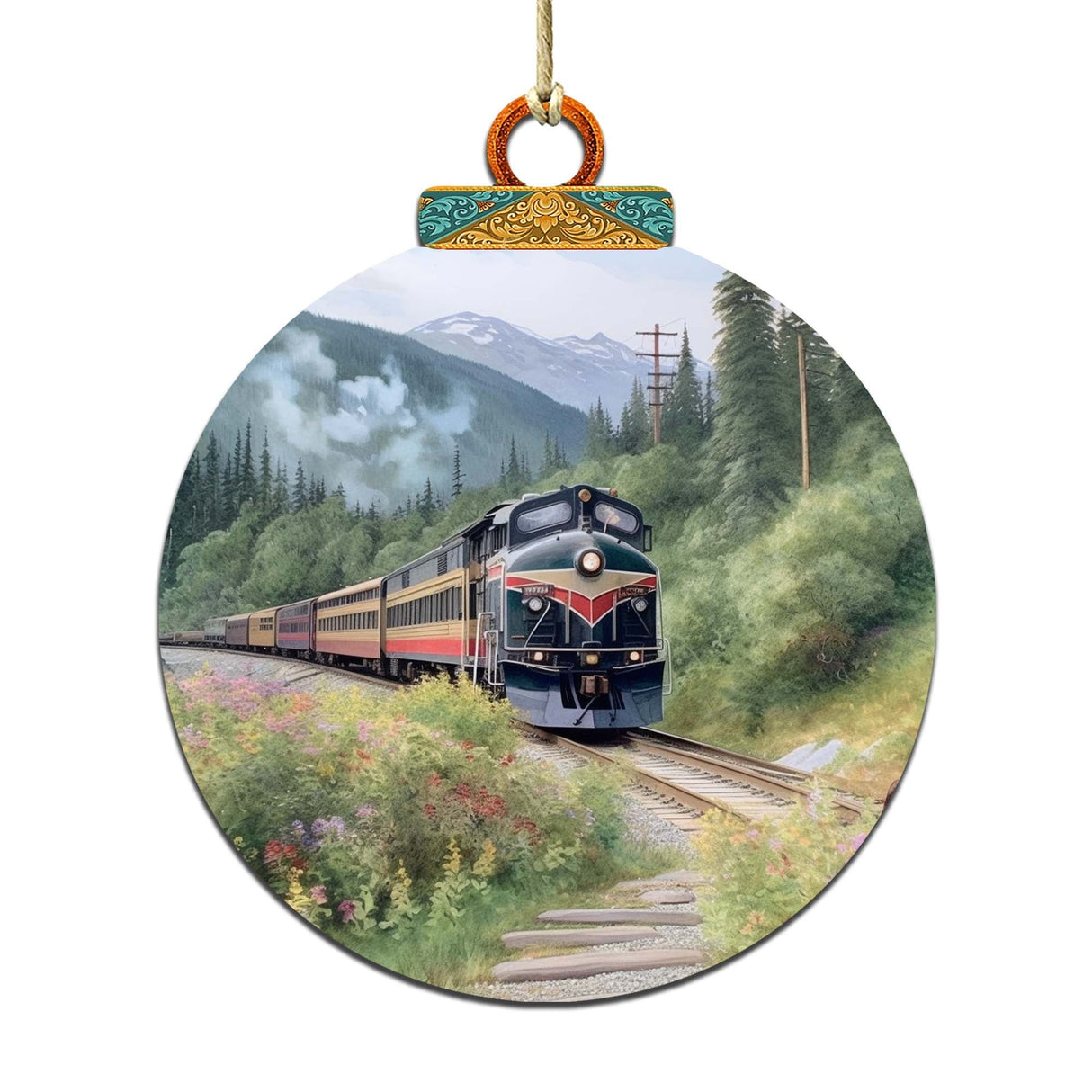 Adornos de madera Alaska Mountain Express de G.Debrekht - Decoración navideña con temática de vida silvestre - 870041