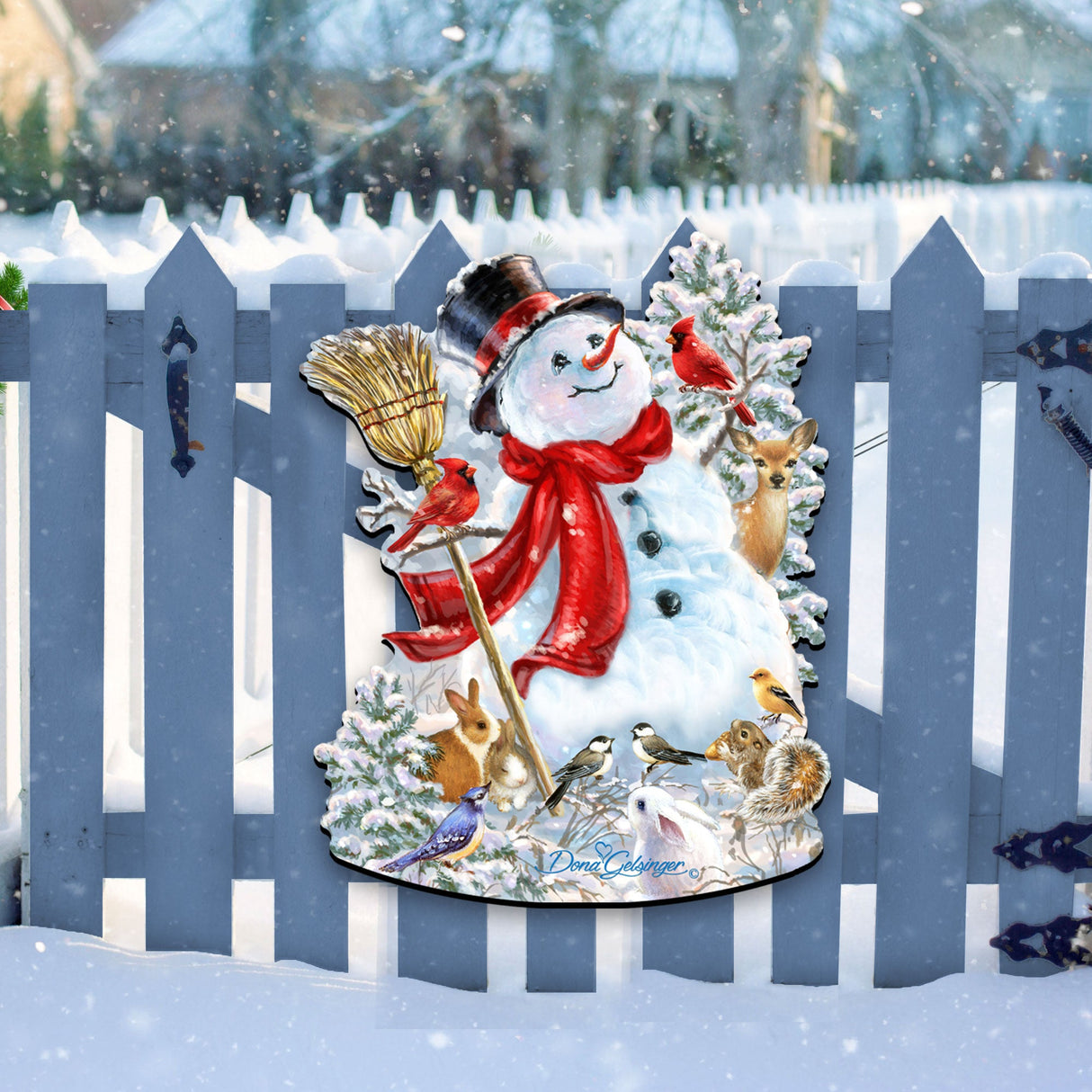 Decoración navideña para puerta con amigos del bosque helado de D. Gelsinger - Decoración navideña con muñeco de nieve y Papá Noel - 8461026H-1624