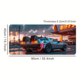 Ultra-Sleek Silvery Sports Car Design Large Gaming Mouse Pad - Extended, Thick, Non-Slip Rubber Desk Mat With Precision Stitched Edges - Washable & Durable