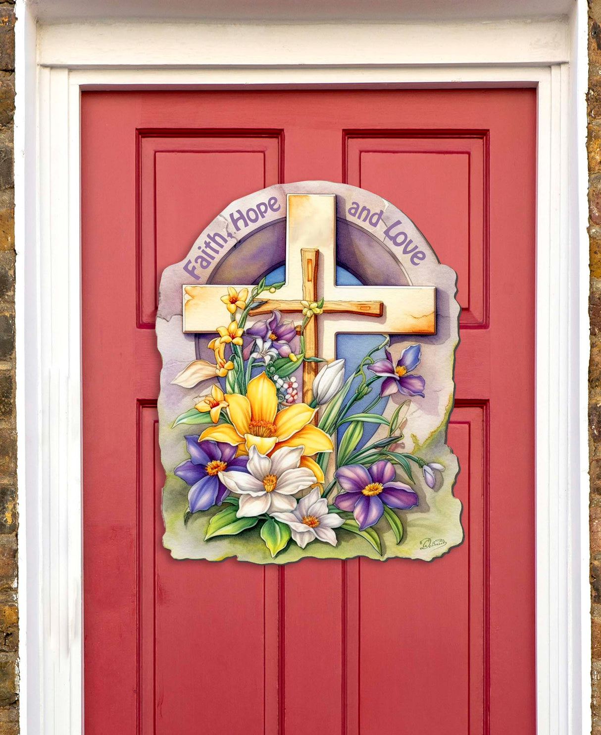 Faith, Hope, and Love Cross Holiday Door Decor by G. Debrekht - Easter Spring Decor - 8688160H