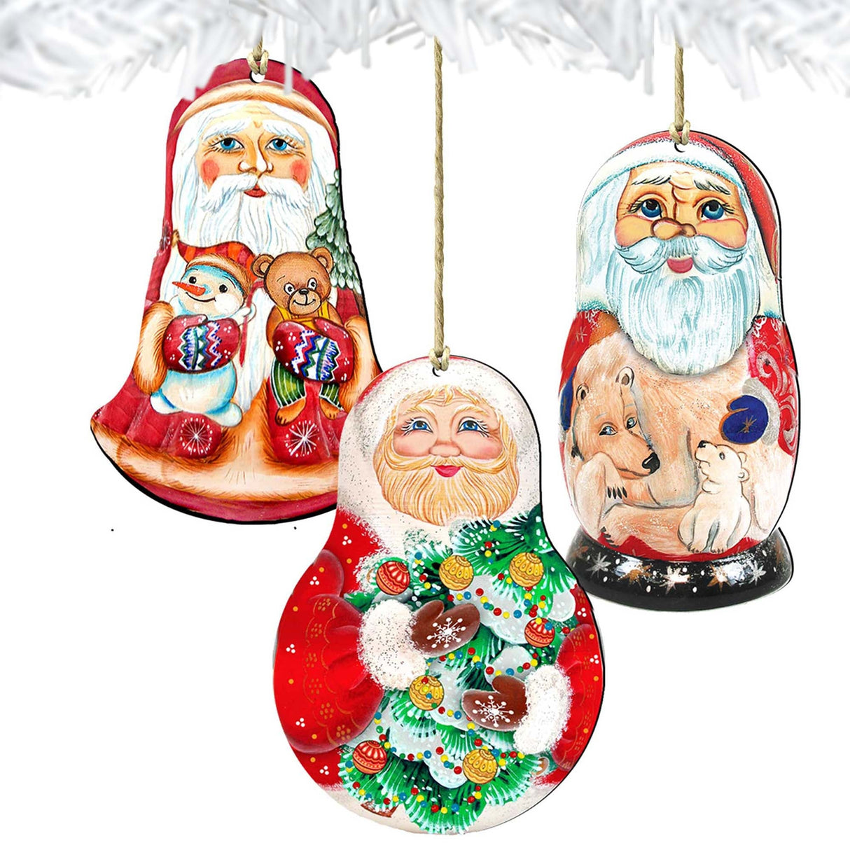 Juego de 3 adornos de madera de Papá Noel de G. DeBrekht - Decoración navideña de muñeco de nieve - 8100110S3