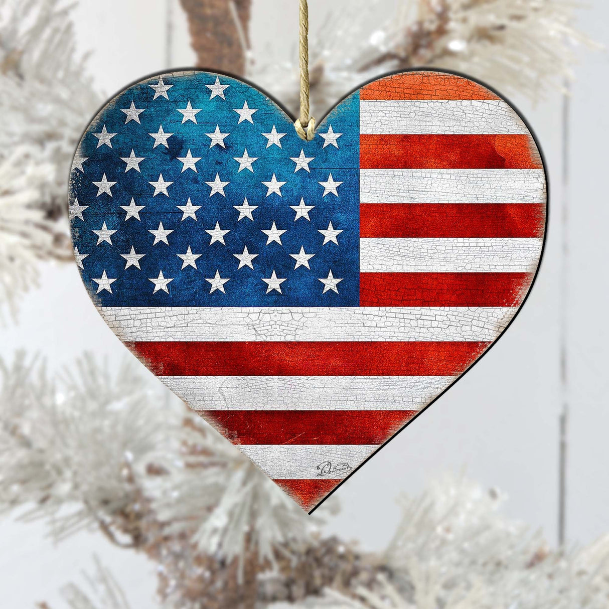 Adornos de madera con forma de corazón patriótico - Decoración navideña americana - 8187130-2