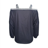 Women's Fashion New Chain Printed Sequin Cold Shoulder Long Sleeved Sweatshirt With Exposed Shoulder Top - Lootquake